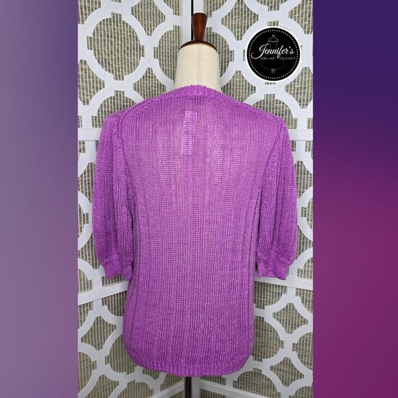 J. Crew NWT Purple Linen Ribbed Knit Short Puff Sleeve Sweater Size Large - Picture 8 of 11